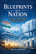 Book cover of 'Blueprints of a Nation' with infrastructure images and an Indian flag.