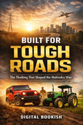 Book cover with vehicles on a road, city skyline, and airplane, titled 'Built for Tough Roads'.