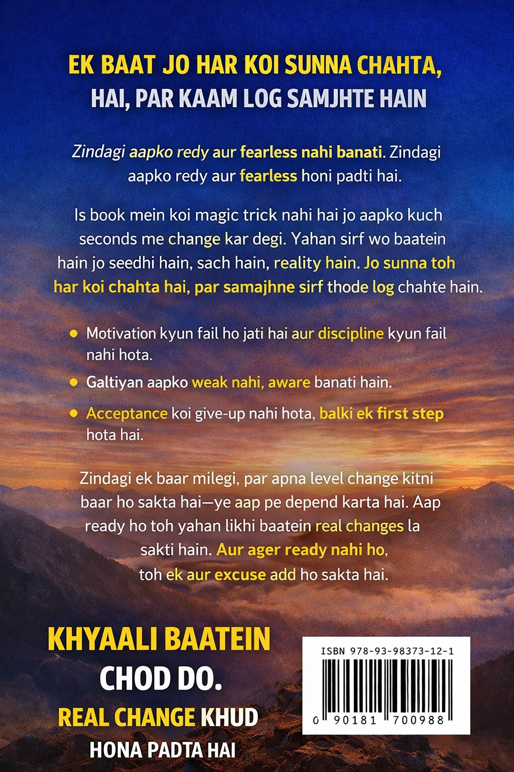Bookback with motivational text and mountain landscape