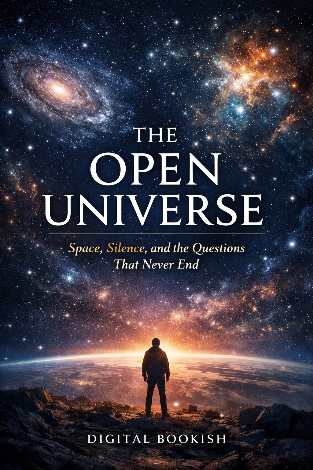 Book cover of 'The Open Universe' with a person looking at a starry night sky.